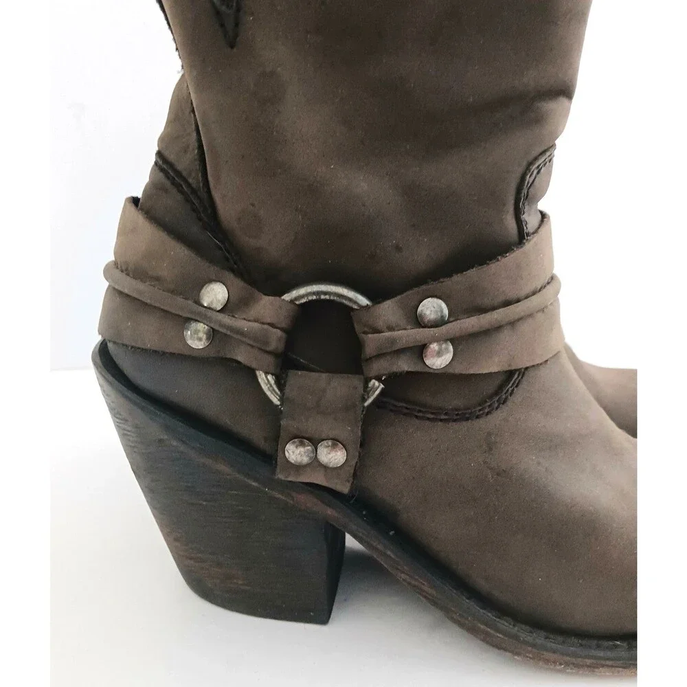 Independent Boot Co Brown Leather Moto Ankle Boot Harness Strap Made Mexico 6.5